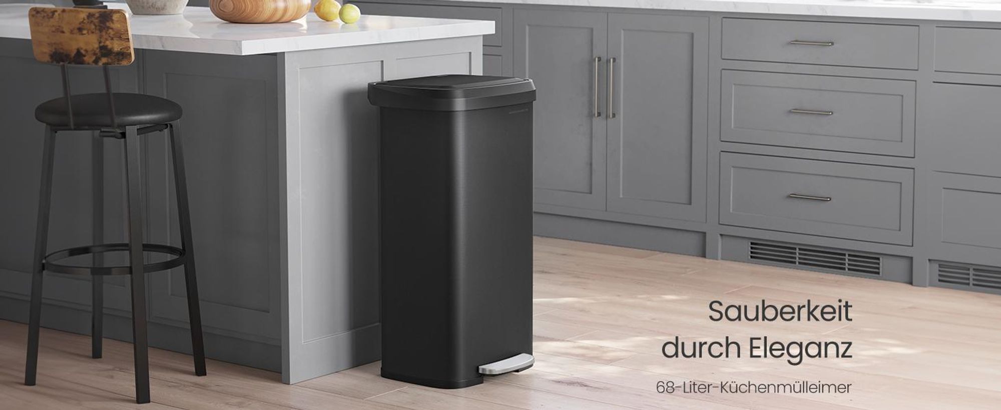 SONGMICS Mülleimer Küche 68 Liter Abfalleimer  Tretmülleimer Metall schwarz