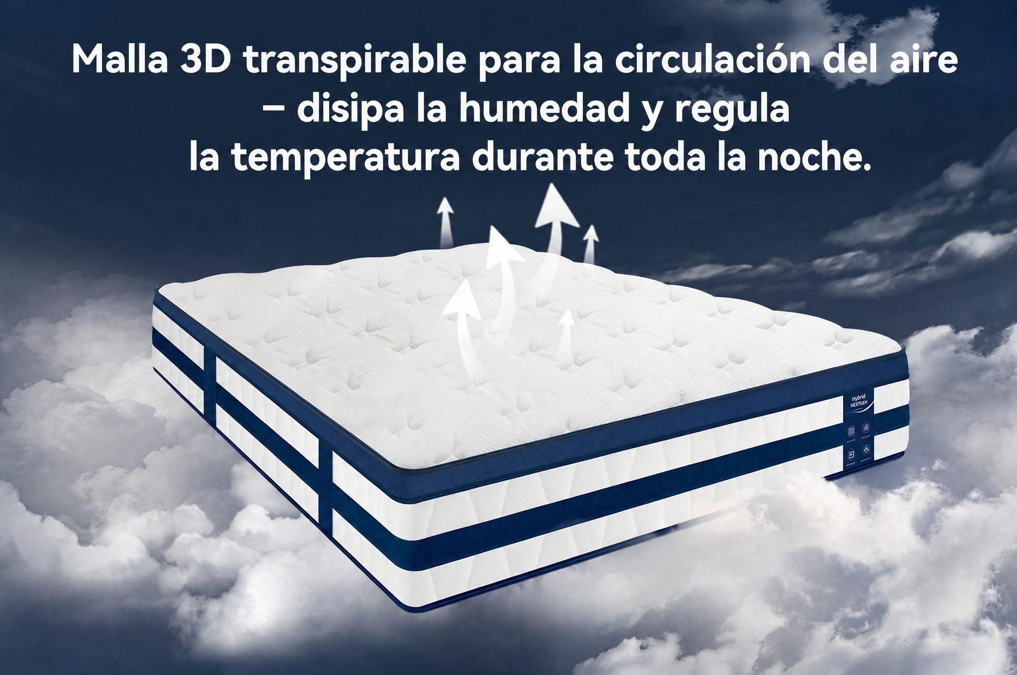 Colchón de 180x200 cm, 26 cm de grosor, con capa superior integrada, colchón de muelles ensacados de 7 zonas, firmeza H3/H4