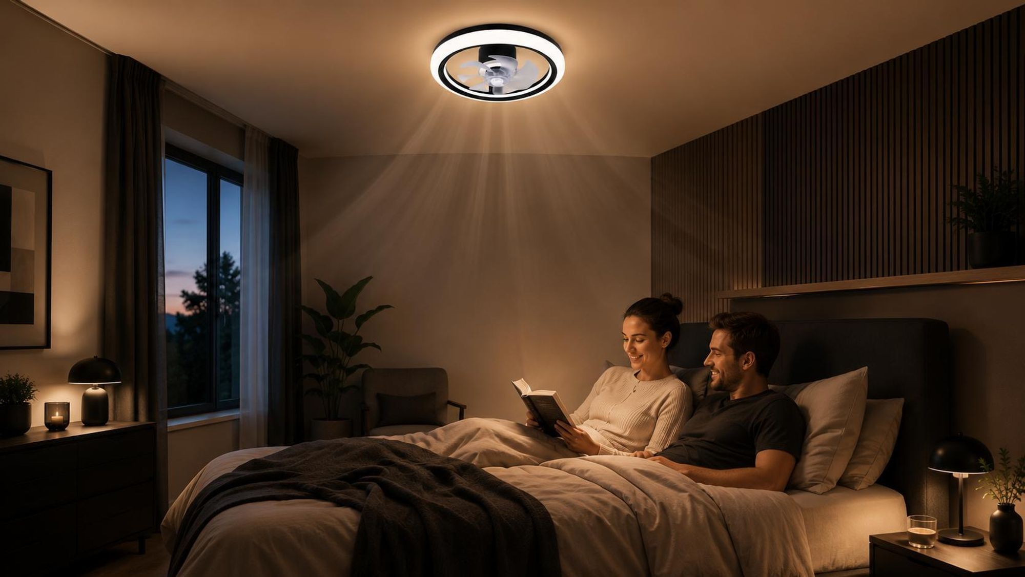 XUDO LED Deckenventilator mit Licht 45W 3CCT per App und Fernbedienung schwarz
