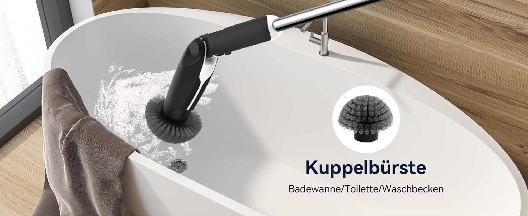 Elektrische Reinigungsbürste mit Fernbedienung, 4 Einstellbare Winkel, 150 Min Laufzeit, mit 8 Bürstenköpfe & Teleskopstiel, Kabellos reinigungsbürste