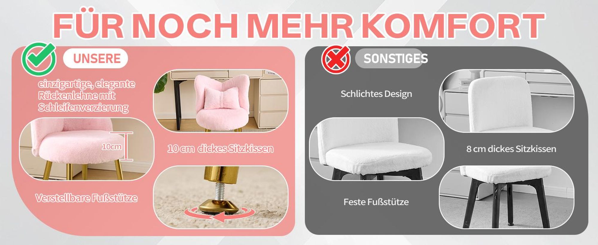 FCH Schminkhocker, Schreibtischhocker, Bow Shape Rücken Dressing Stuhl,Esszimmerstühle, Sitzhocker Polsterhocker,53×49.50×78cm, Rosa