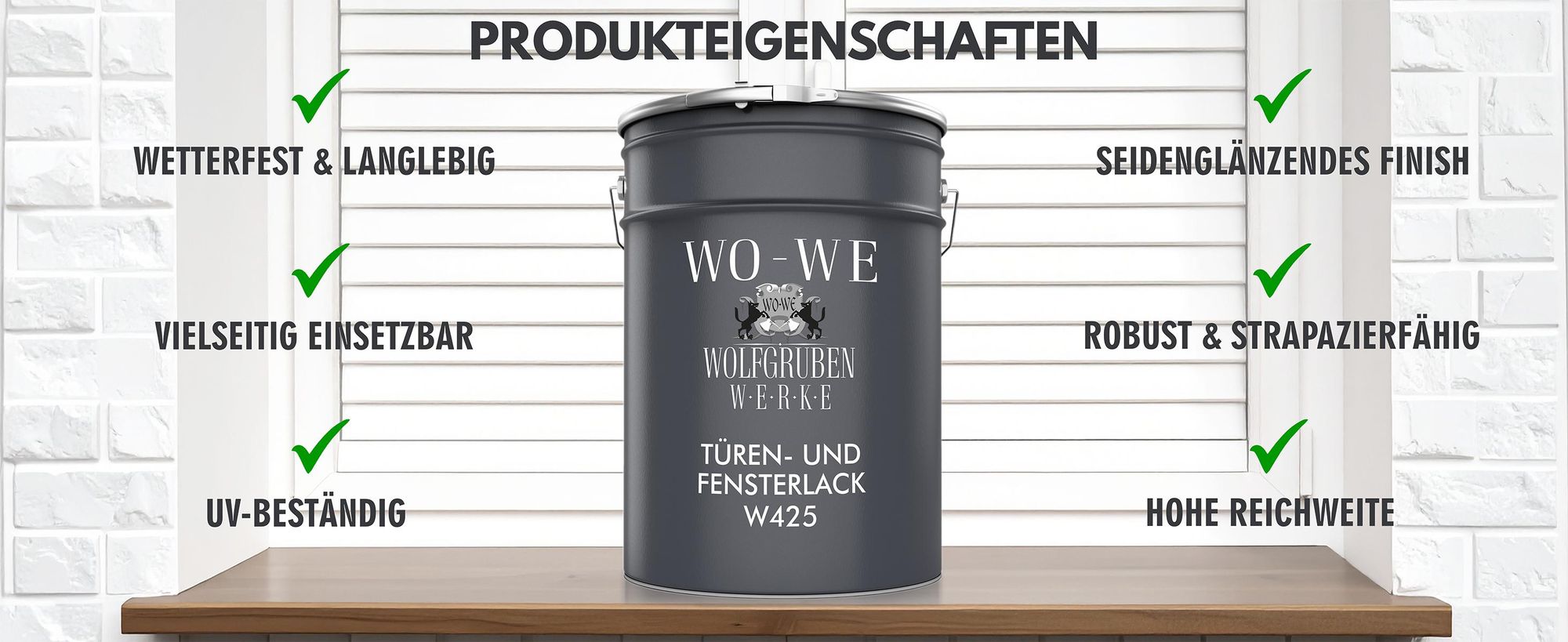 WO-WE Türen- und Fensterlack W425, wetterfest, UV-beständig, robust, seidenmatt.