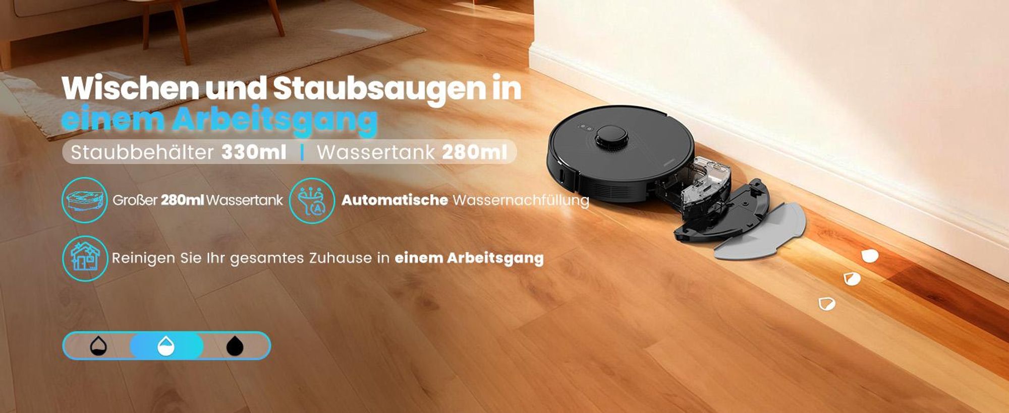 AIRROBO Q20+ Saugroboter mit Wischfunktion, Intelligente Lidar Navigation & Mapping Staubsauger Roboter, 8000 Pa Saugkraft, 150 Minuten Laufen