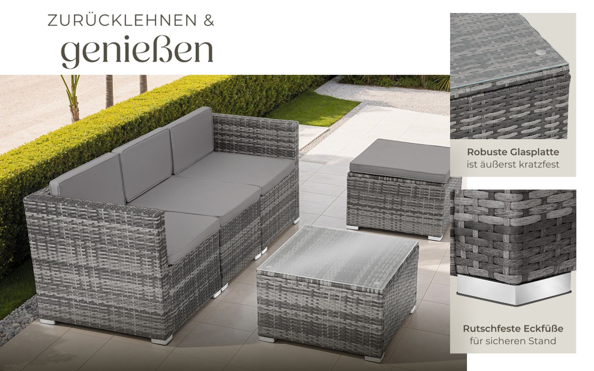tectake® Rattan Lounge Lignano für 3 bis 4 Personen widerstandsfähig