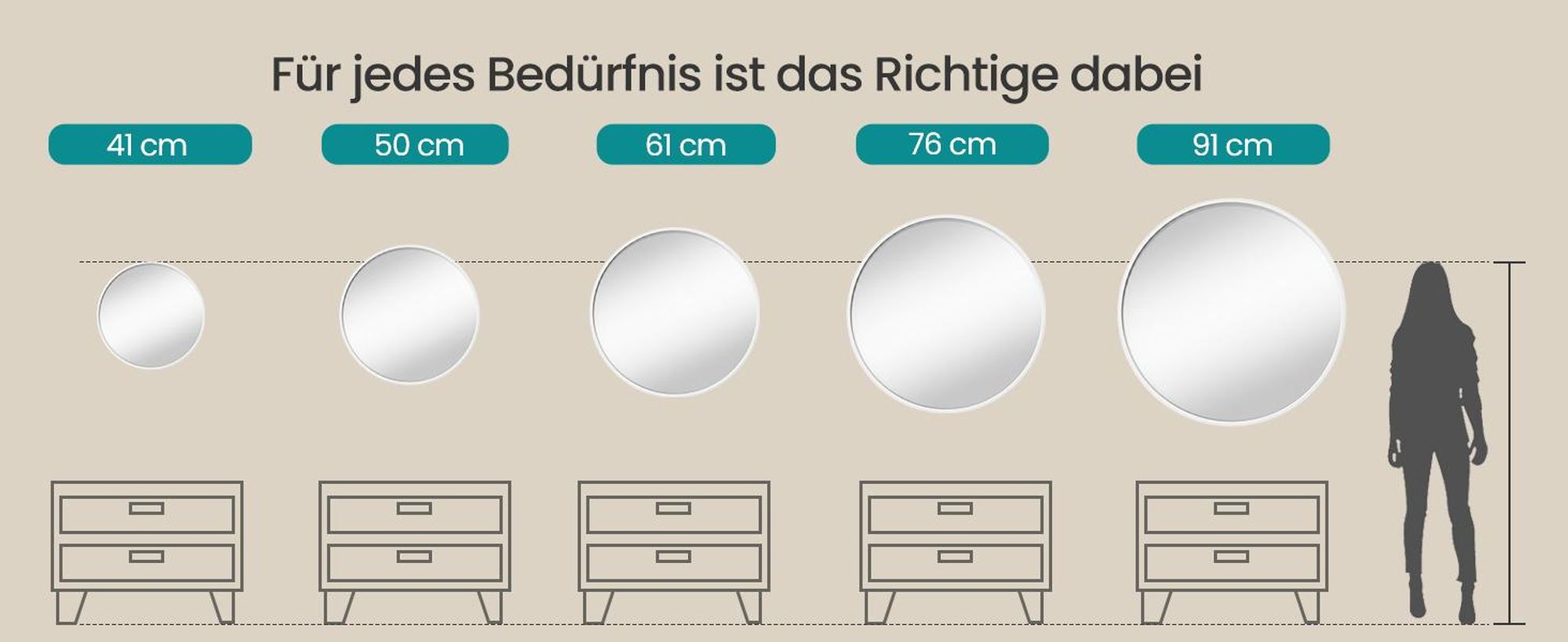 SONGMICS Runder Wandspiegel mit Aluminiumrahmen und HD Glas, 41 x 41 x 1,8 cm, Weiß