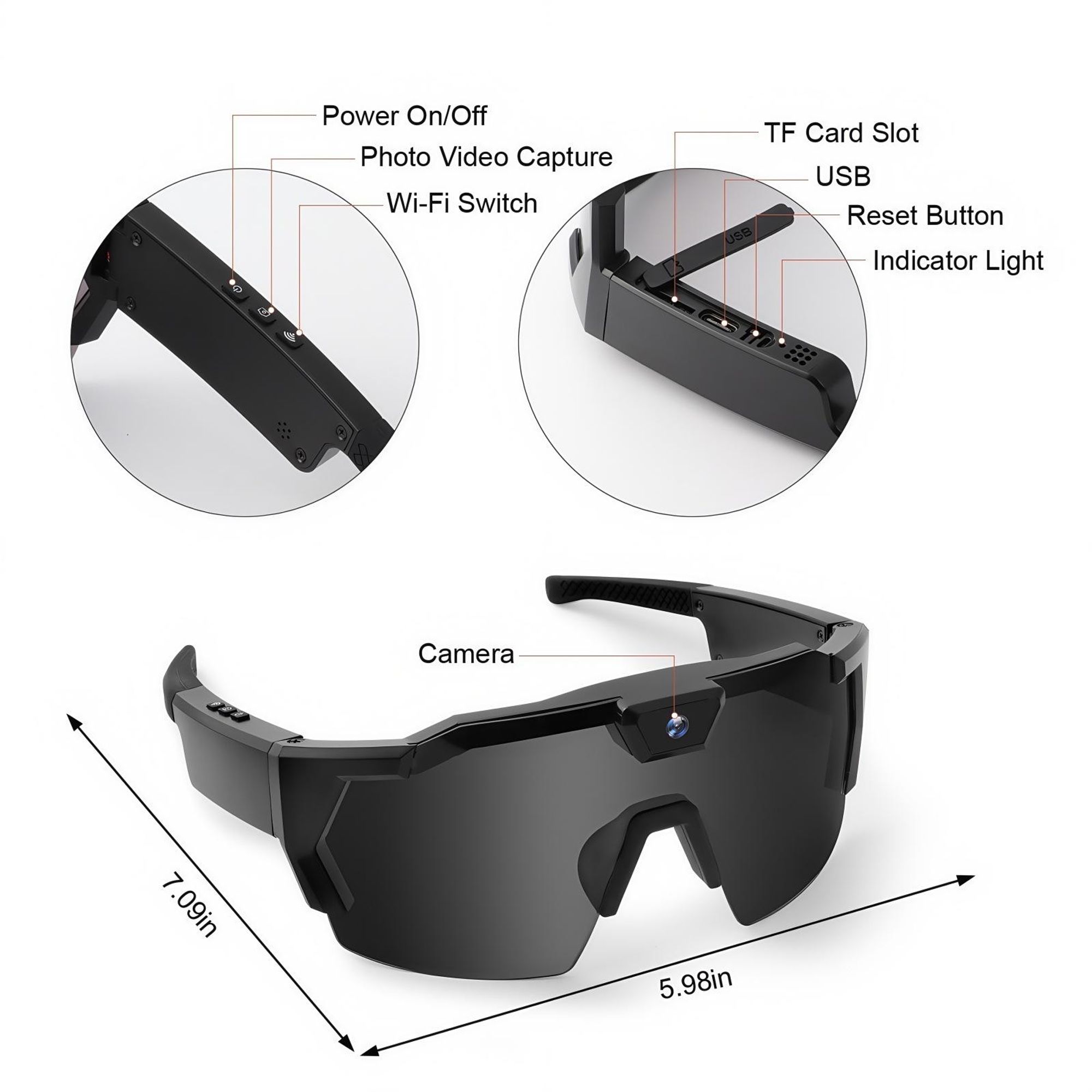 Sportkamera-Sonnenbrille mit HD-Videoaufzeichnung 1080p tragbare Sportbrille