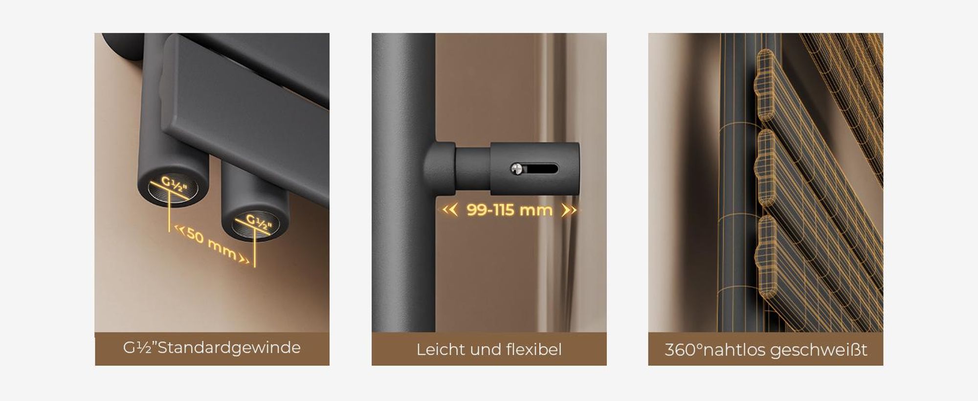 S'AFIELINA 762x400mm Design Badheizkörper Handtuchheizkörper Flach Paneel Seitenanschlusss Heizkörper für Bad Handtuchtrockner Anthrazit 342 Watt