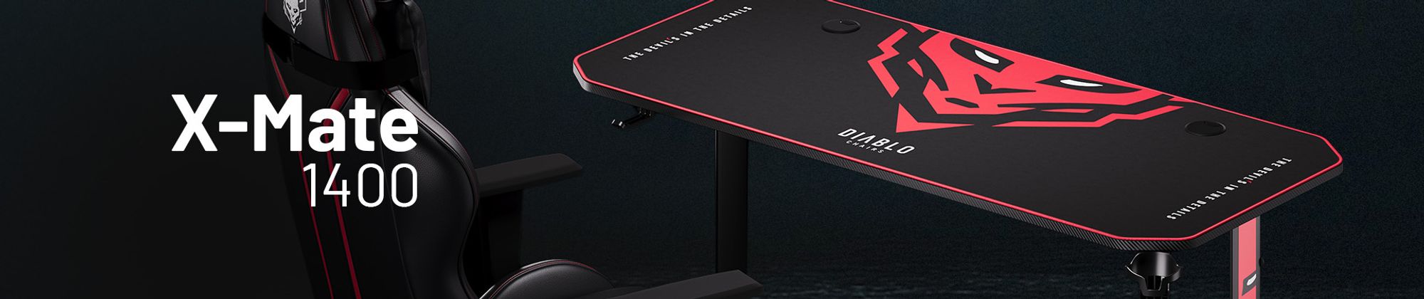 Diablo X-Mate 1400 Gaming Tisch Schreibtisch PC Computertisch schwarz Ergonomisch Tischplatte Kopfhörerhaken Getränkehalter 140 cm x 60 cm x 75 cm