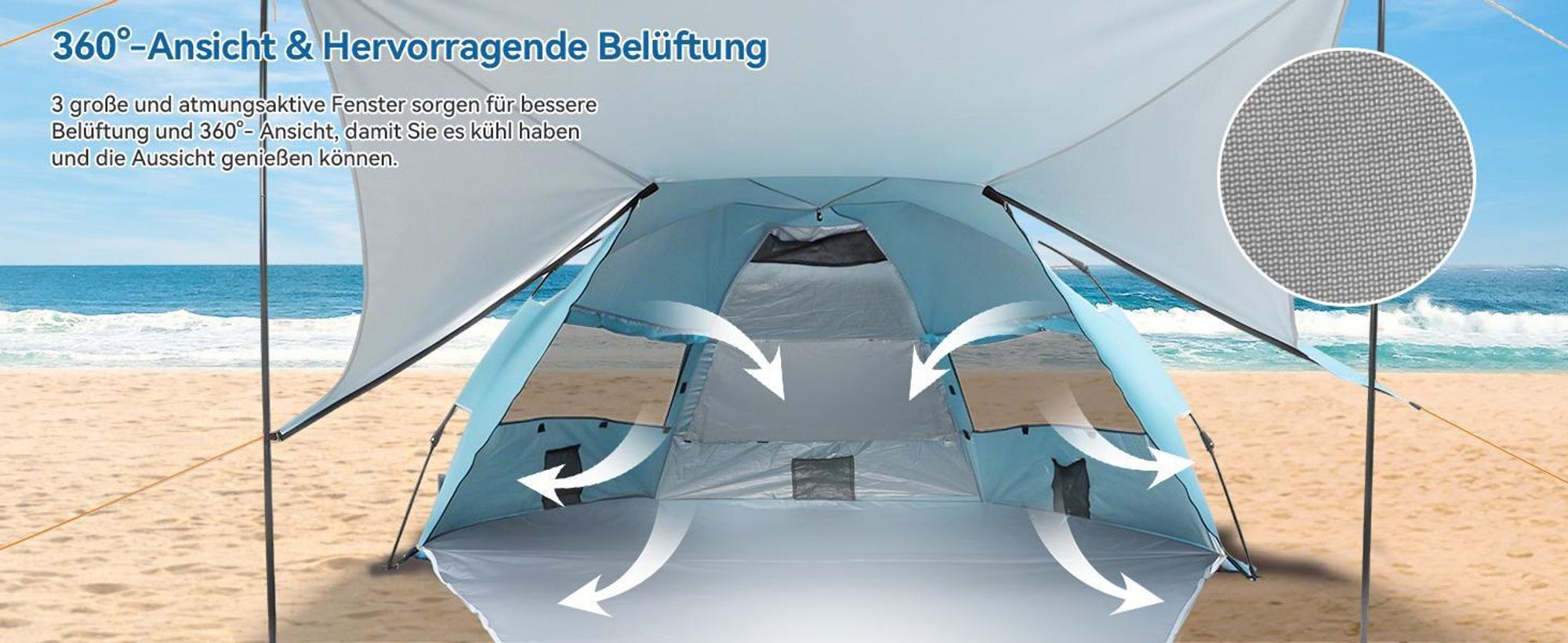 Puluomis Strandmuscheln Strandzelt mit Sonnensegel  Pop-up-Zelt mit UV-Schutz 50+, Sekundenzelt Blau, 135 x 150 x 250 cm