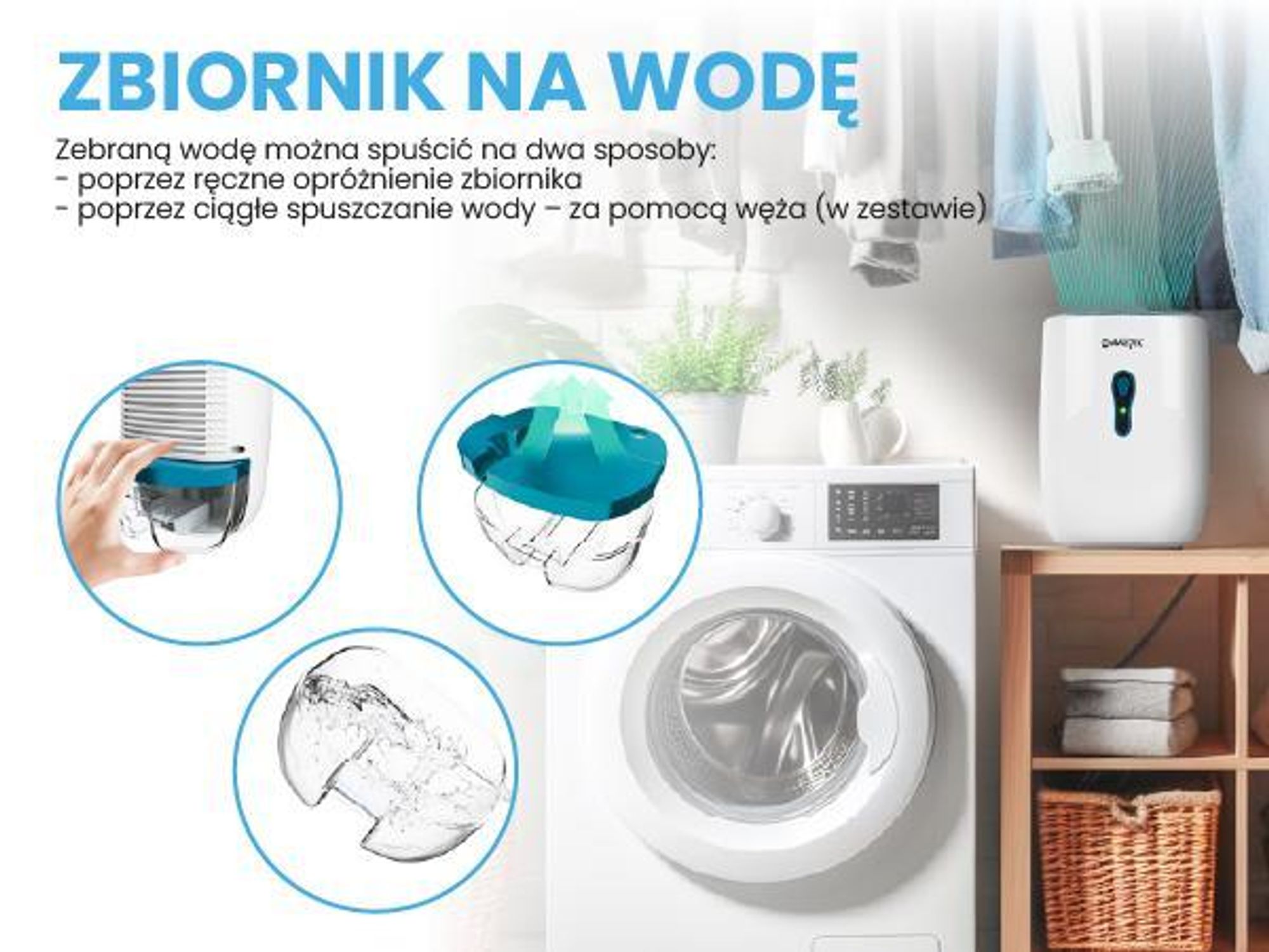 Osuszacz powietrza przeciw wilgości i pleśni do łazienki piwnicy biura