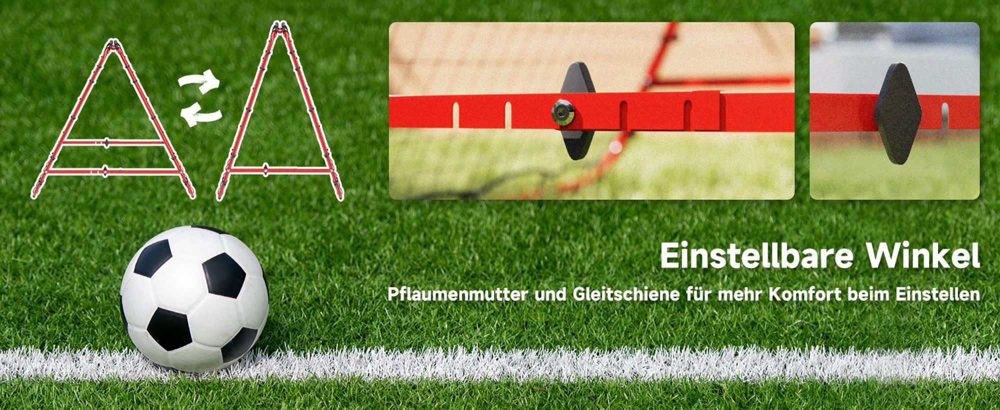 HOMCOM Fußball Rebounder Kickback Tor Rückprallwand Netz beidseitiger Rückprall Verstellbar in 5 Stufen für Fußball Training Stahl Rot