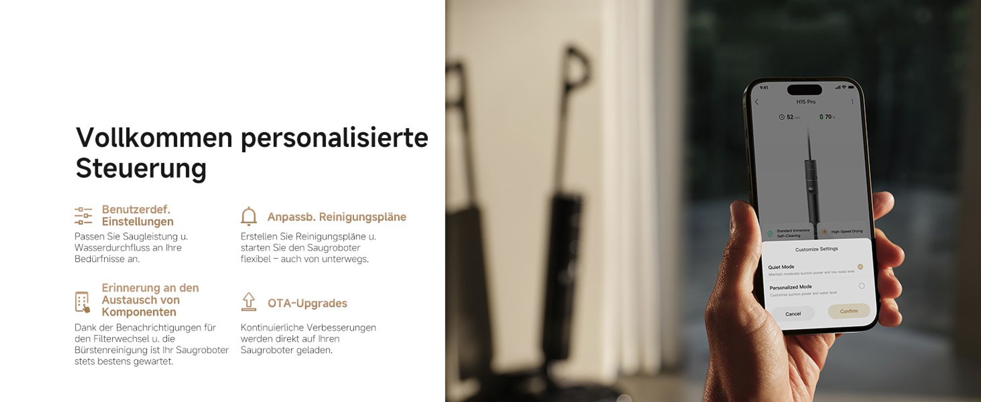 DREAME H15 Pro Nass- und Trockensauger, GapFree AI DescendReach Roboterarm, dreifache Kantenabdeckung, 21kPa Saugleistung, 0 Tangle, 180° Lie-Flat