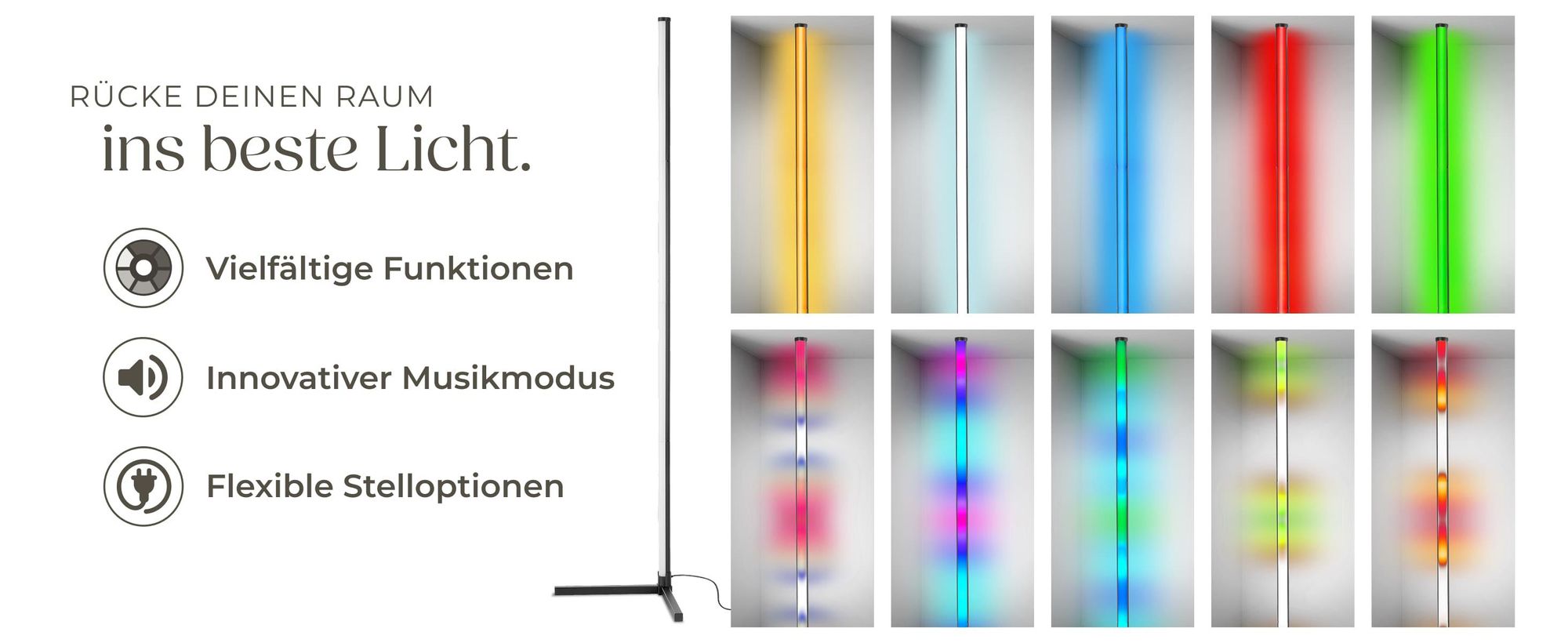 LED-Stehlampe Spectra 16 Millionen Farben, über 200 Lichteffekte Innovativer Musik-Aktivierungsmodus