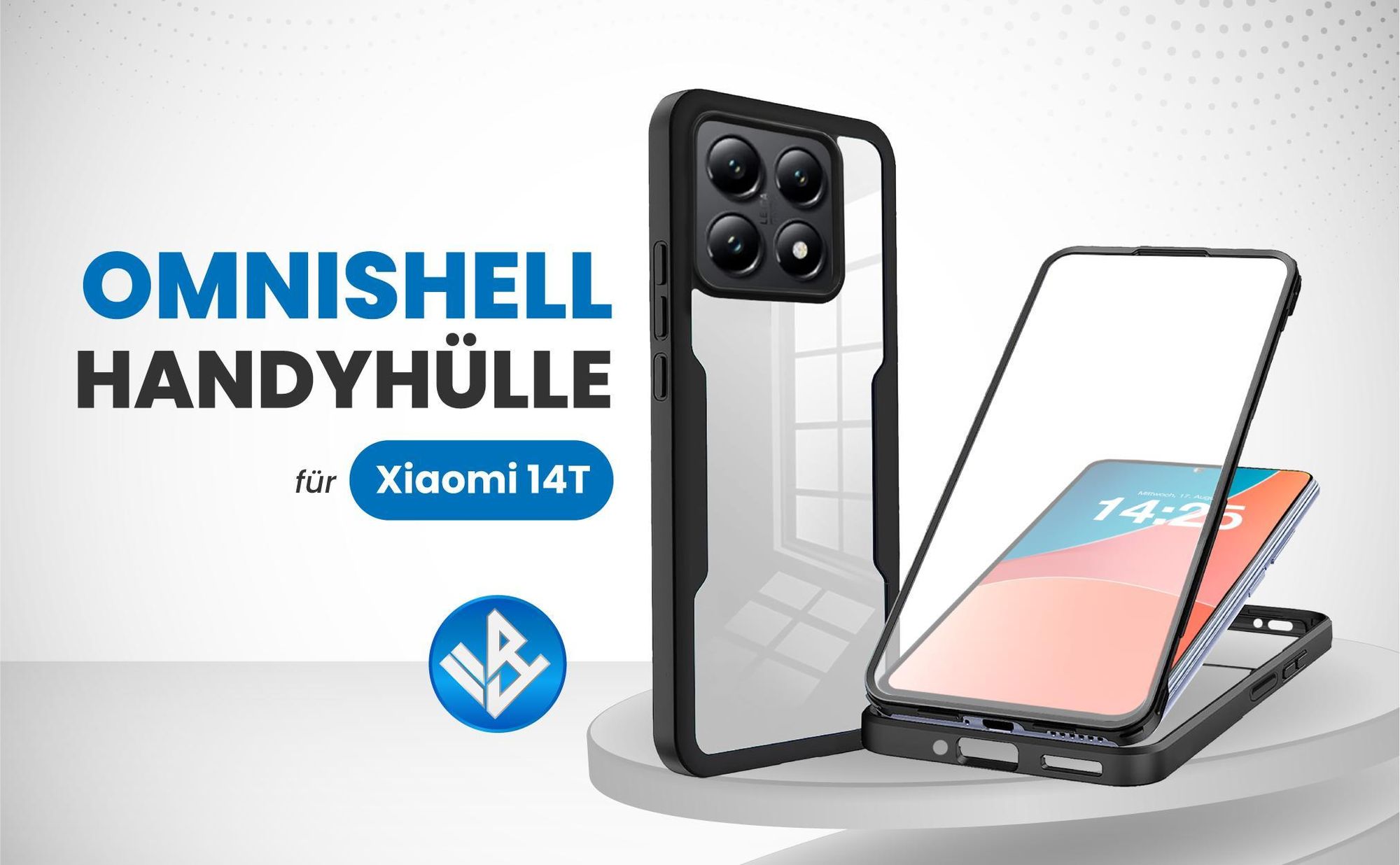Schwarze 360 Grad Hülle für Xiaomi 14T mit Kameraschutz