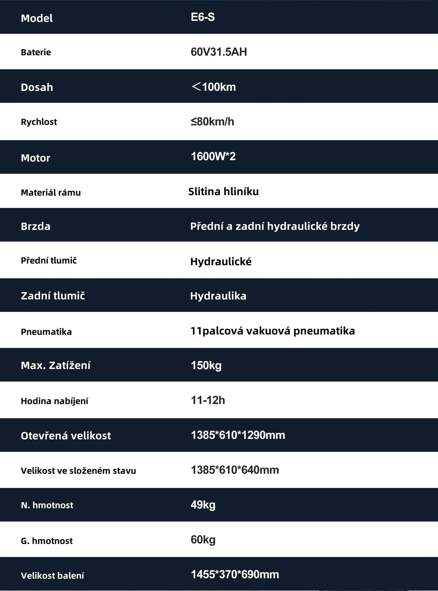 JOYOR E6-S Elektrokoloběžka - Motors 1600W*2 Baterie 60V31.5AH Dojezd 85KM Kotoučová Brzda - Černá