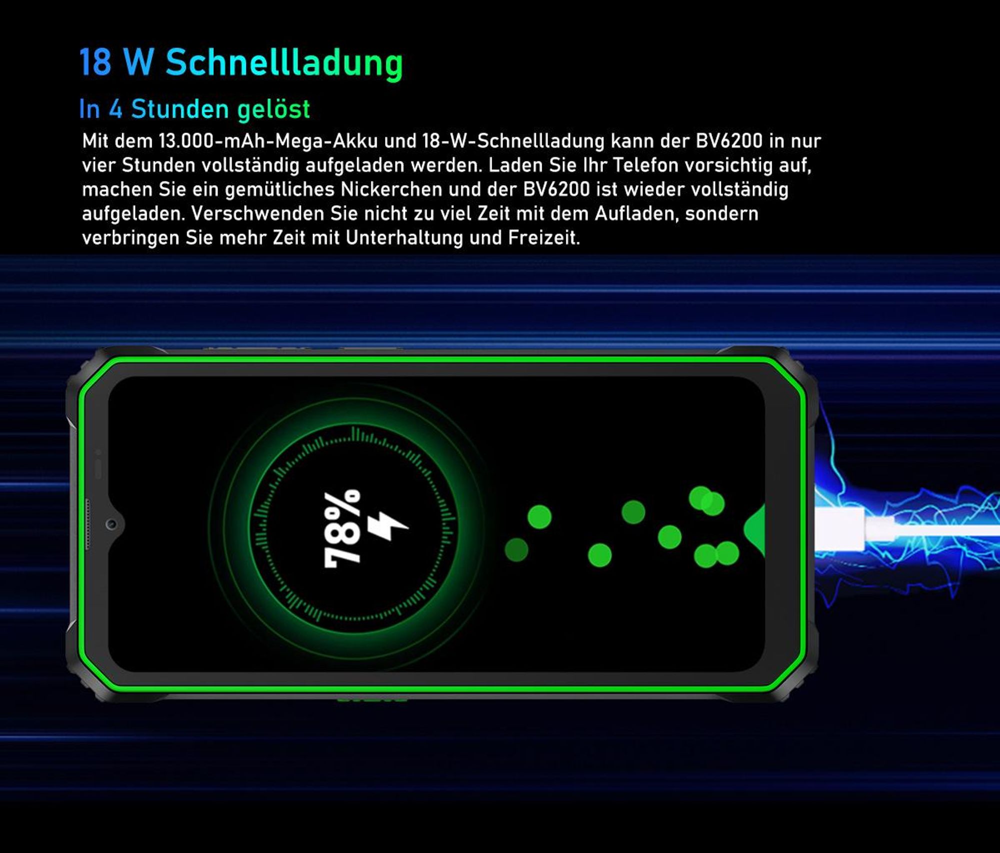 Blackview BV6200 Outdoor Handy Wasserdicht,6.56"HD,8GB+64GB,13000mAh,98DB Lautsprecher, Octa Core,IP68 IP69K/Dual 4G SIM/OTG/GPS/NFC,18W Schnellladung