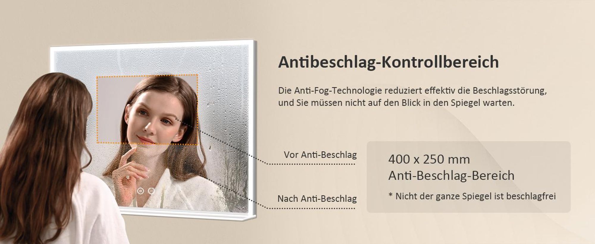 EMKE Badspiegel 80x60cm LED Beleuchtung mit Ablage Horizontal Badezimmerspiegel Touchschalter 6500K Beschlagfrei horizontal Spiegel Touch kaltmweiß