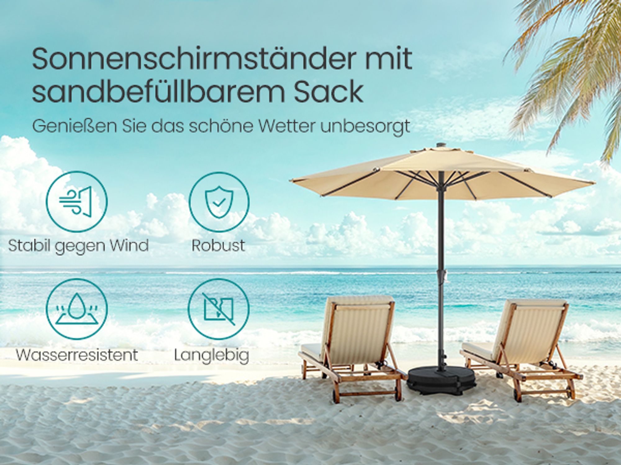 SONGMICS Sonnenschirm Sonnenschirmständer, Schirmständer, mit Sand befüllbar