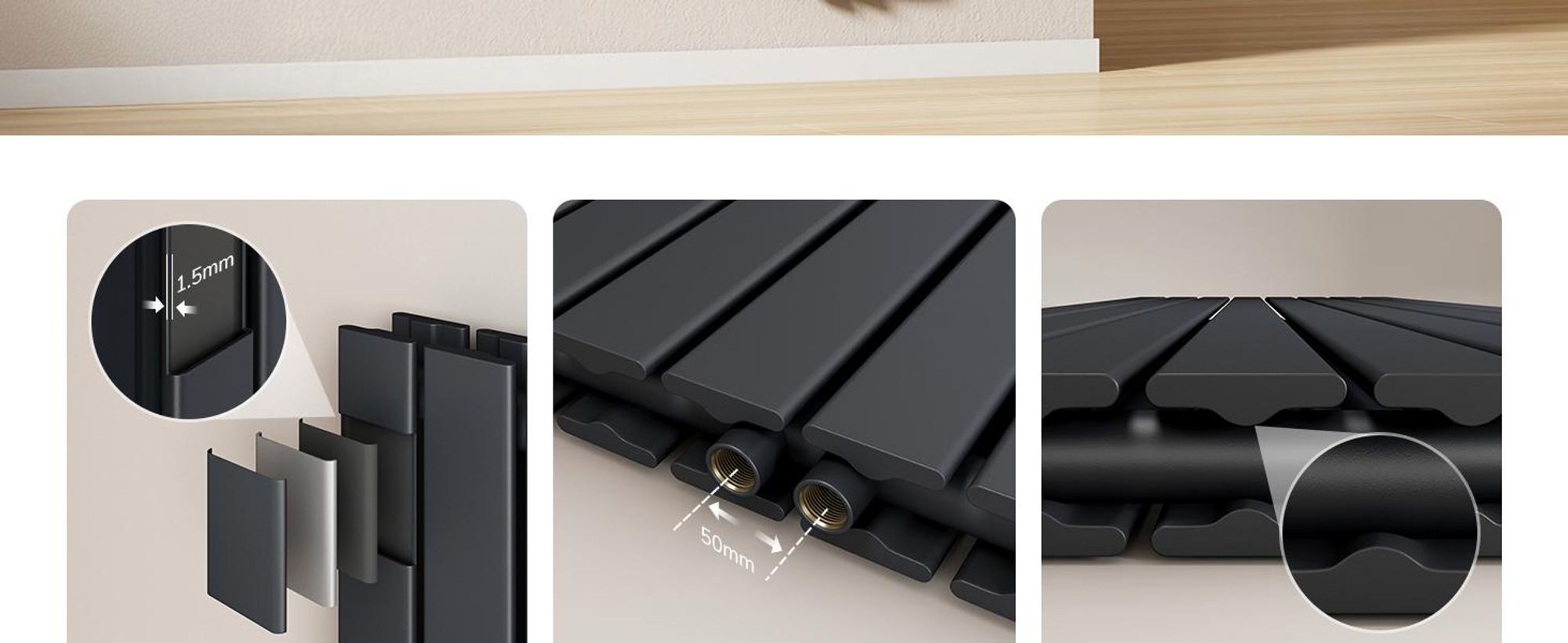 EMKE Heizkörper Design Doppellagig Paneelheizkörper 600x300mm, Anthrazit Flach 327Watt Mittelanschluss ohne Heizstab