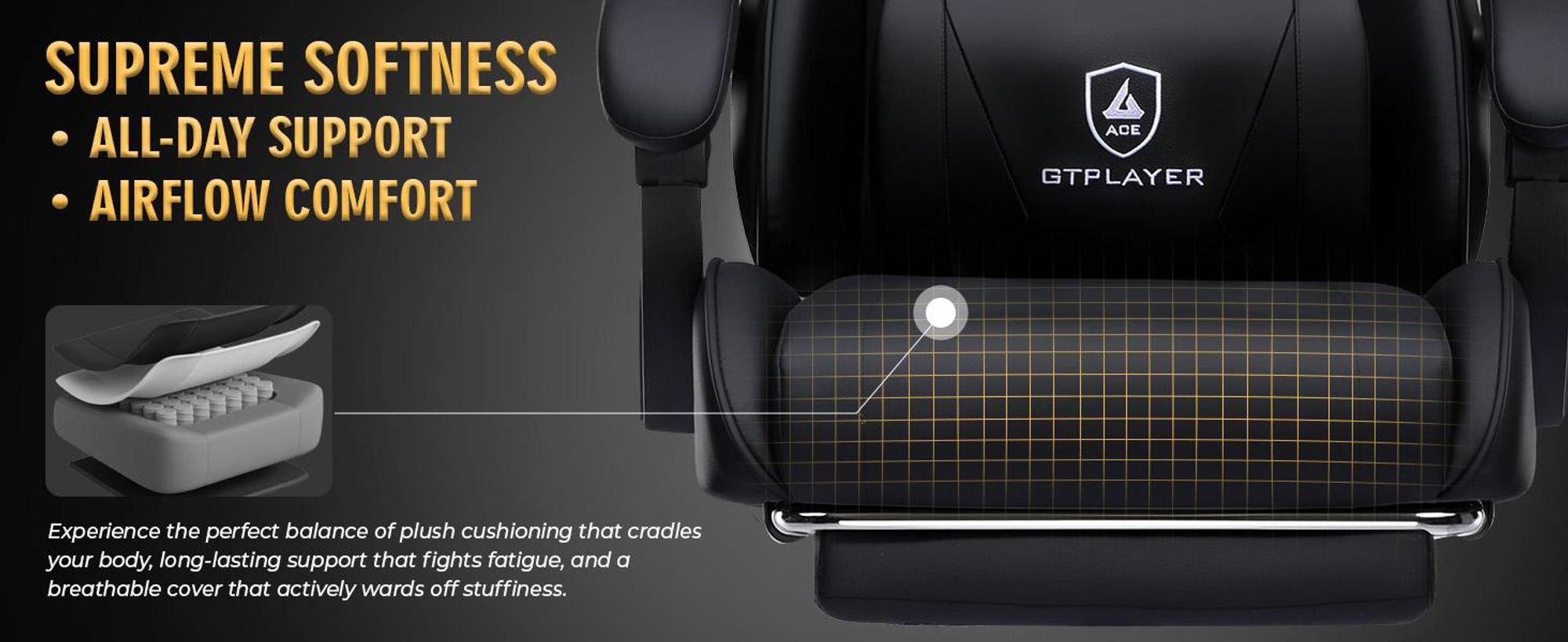 GTPLAYER Herní židle Gamer Armchair - Ergonomická herní židle s bederní opěrkou Výškově nastavitelná polstrovaná herní židle 150 Kg, černá