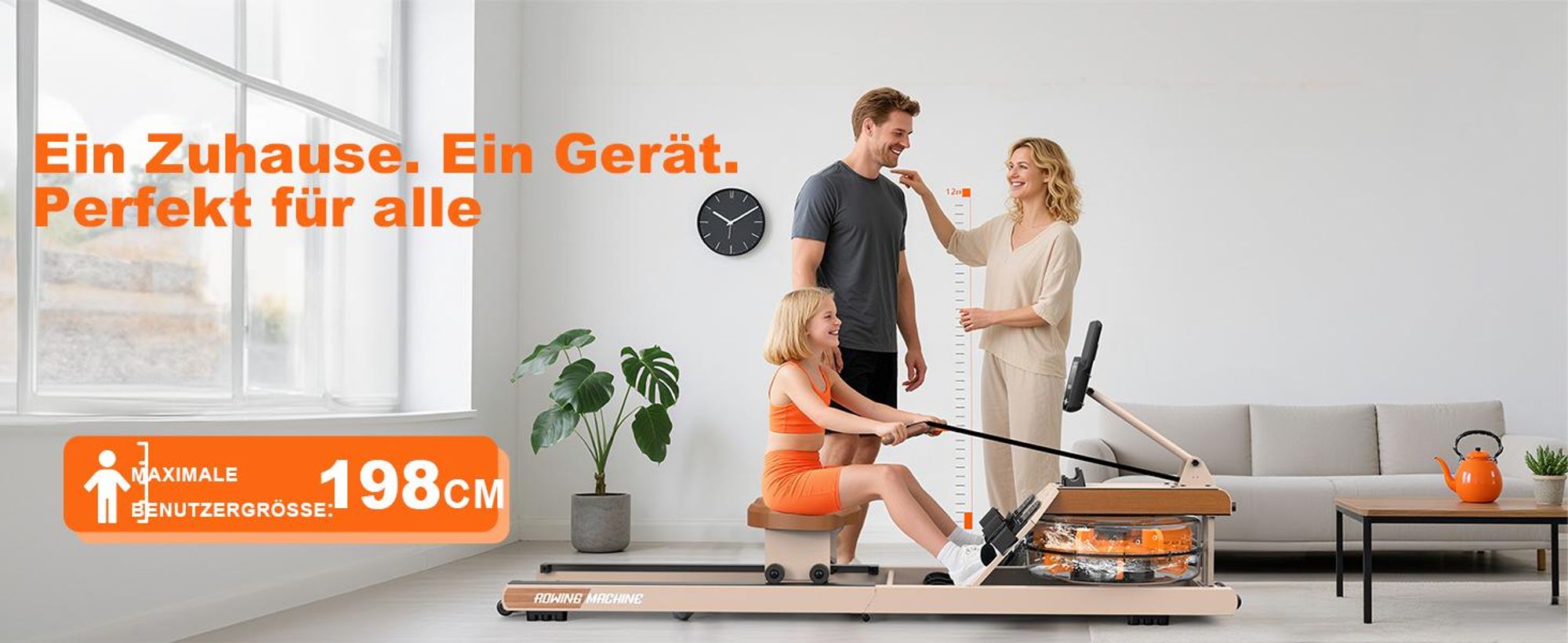 VOWVIT Wasserrudergerät klappbar, Bluetooth-Display, immersiv, 98% vormontiert, 160 kg