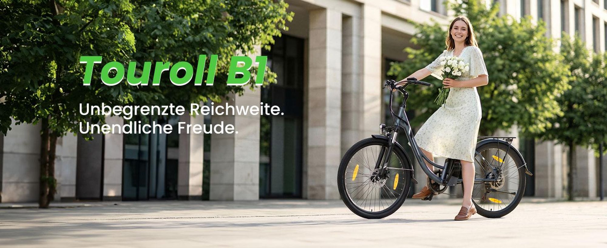 Touroll B1 E-Bike 250W, 90 km Reichweite, Shimano 7-Gang, 100 mm Federgabel, 25 km/h, Tiefeinsteiger