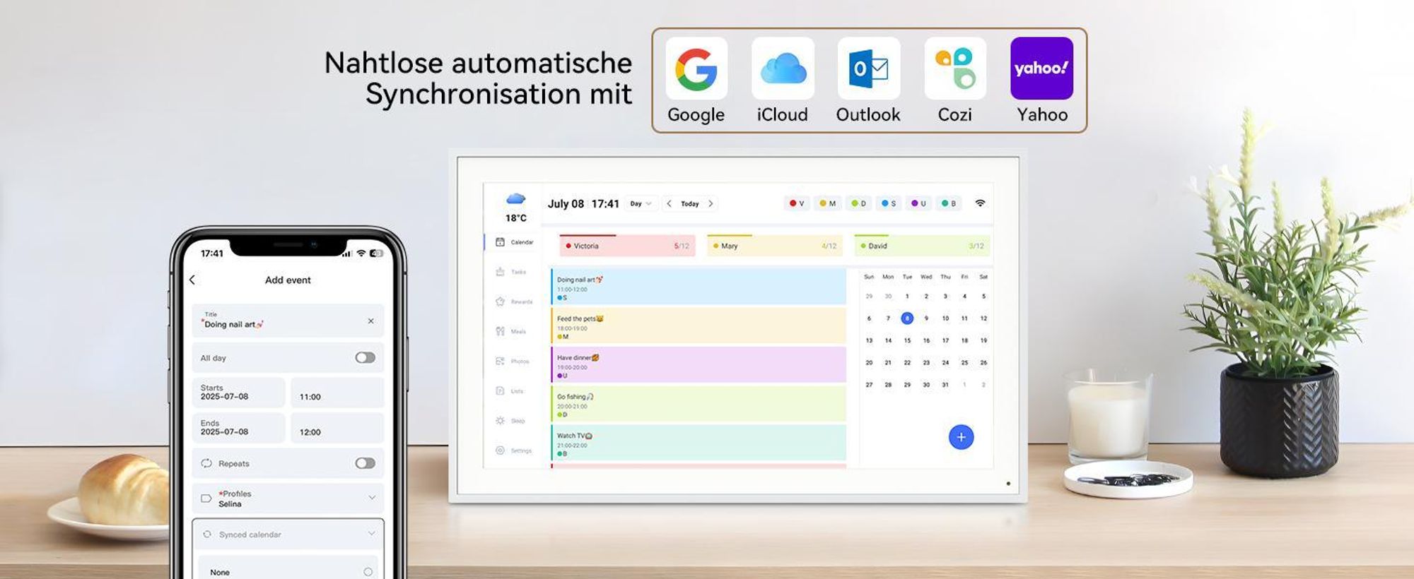 TABWEE P10 und P15 Kombi: Digitaler Kalender, 10,1" & 15,6" Displays, Fotoalbum & Belohnungssystem, 1280x800, 16:10, Multi-Device-Sync und Sharing