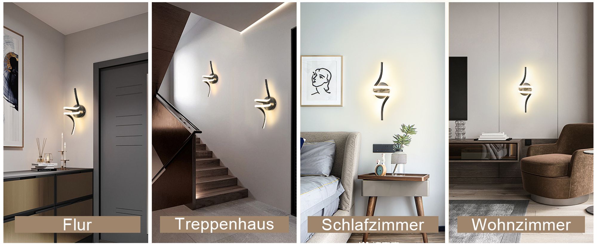 ZMH Wandlampe Innen LED Wandleuchte Schwarz Wand Lampe für Treppenhaus Flur Wohnzimmer Schlafzimmer Balkon Modern Design Aluminium Wandbeleuchtung 7W Warmweiß 3000K