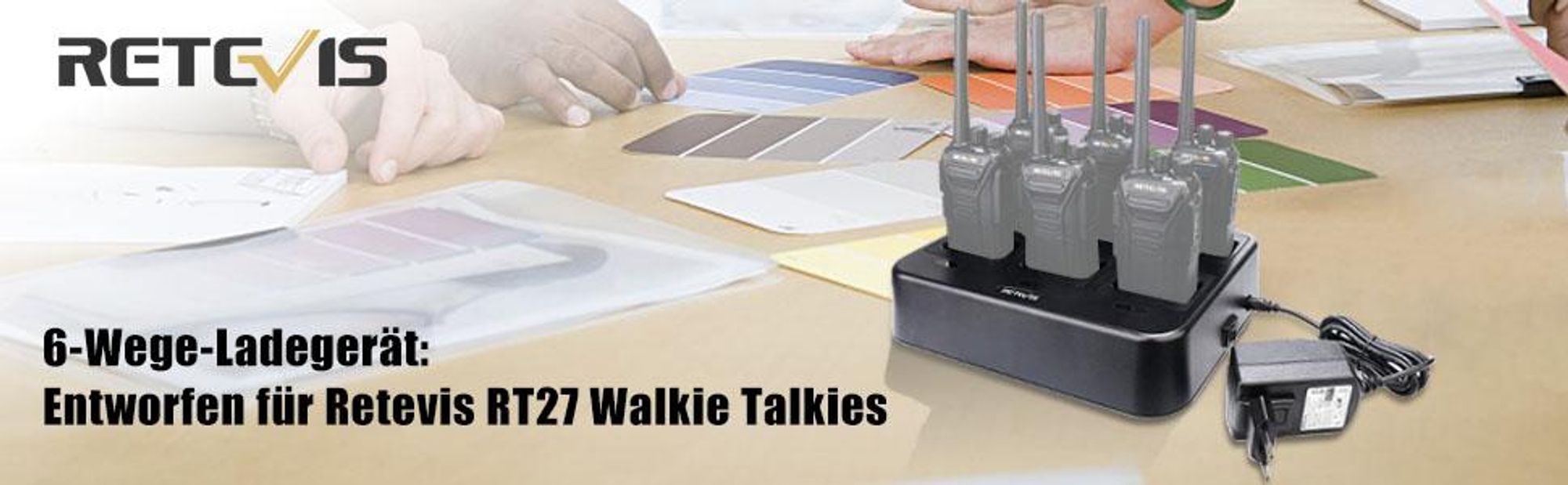 Retevis RT27 Walkie Talkie Base Charger 6-Wege-Ladegerät für Retevis RT27 Walkie Talkies (Schwarz, 1 Stück)