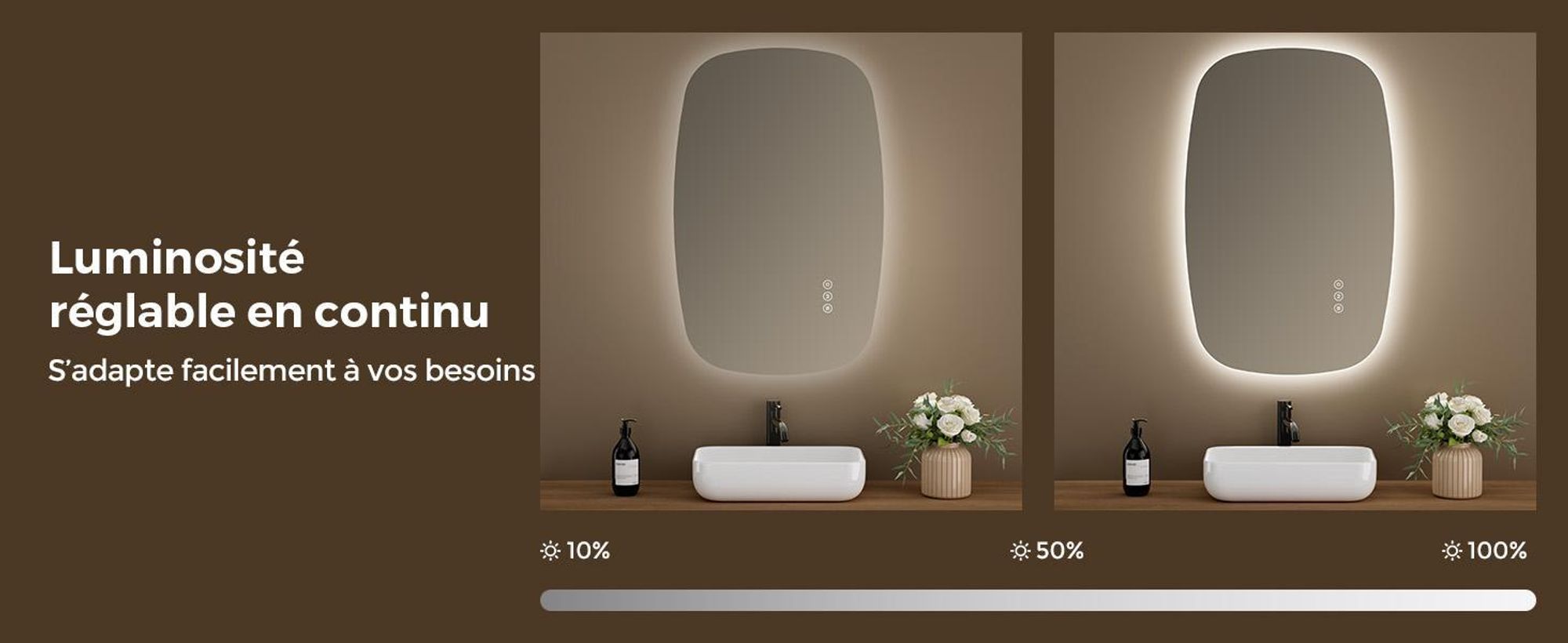 S'AFIELINA 95×60 cm miroir mural LED - miroir de salle de bain avec éclairage, verre HD , intensité lumineuse variable, LED 3 couleurs, antibuée, suspension horizontale & verticale