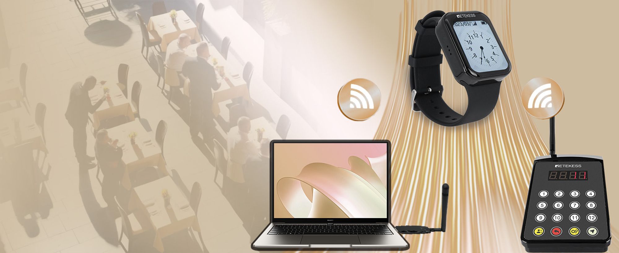 Retekess TD113-TD154 Kellnerin Pager System, Restaurant Pager für Kellner, magnetische Aufladung, 262ft, stilvolle Touch-Farbbildschirm, 1 USB 5 Uhr