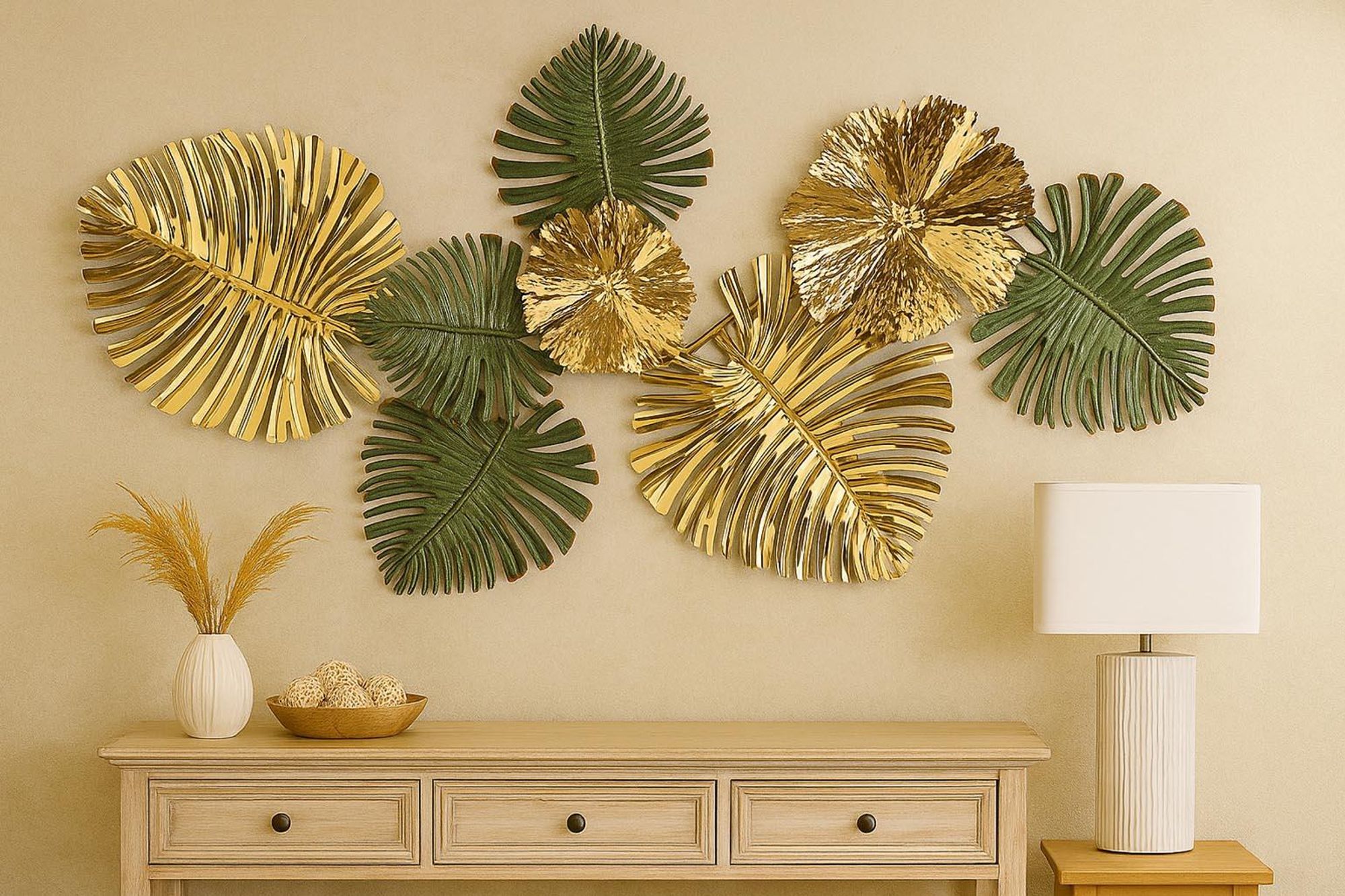 Kobolo Metallbild 3D - VERDURE - aus Metall in gold und grün | Wanddekoration Wandbilder Wanddeko für Wohnzimmer Wohndekoration Deko Bild Kunstdruck