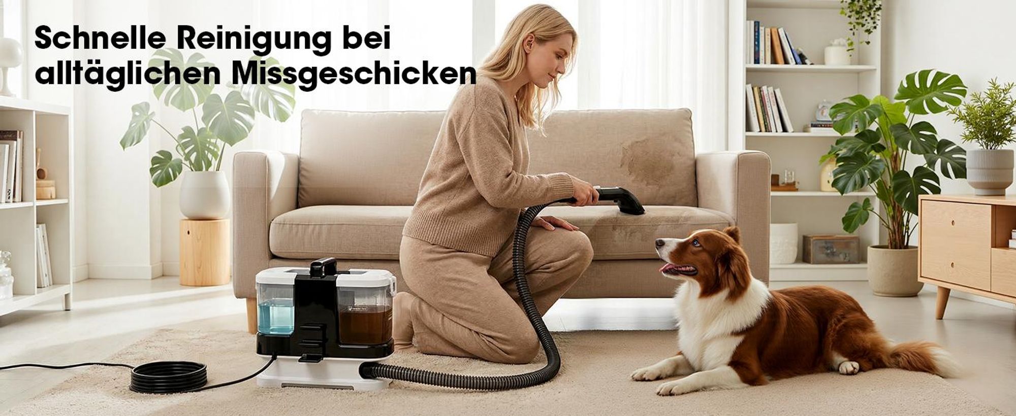 Lubluelu V2 Tepovač 16 kPa 600 W na čalúnenie, pohovky, autosedačky a koberce, s 1 l čistiaceho prostriedku, čierny