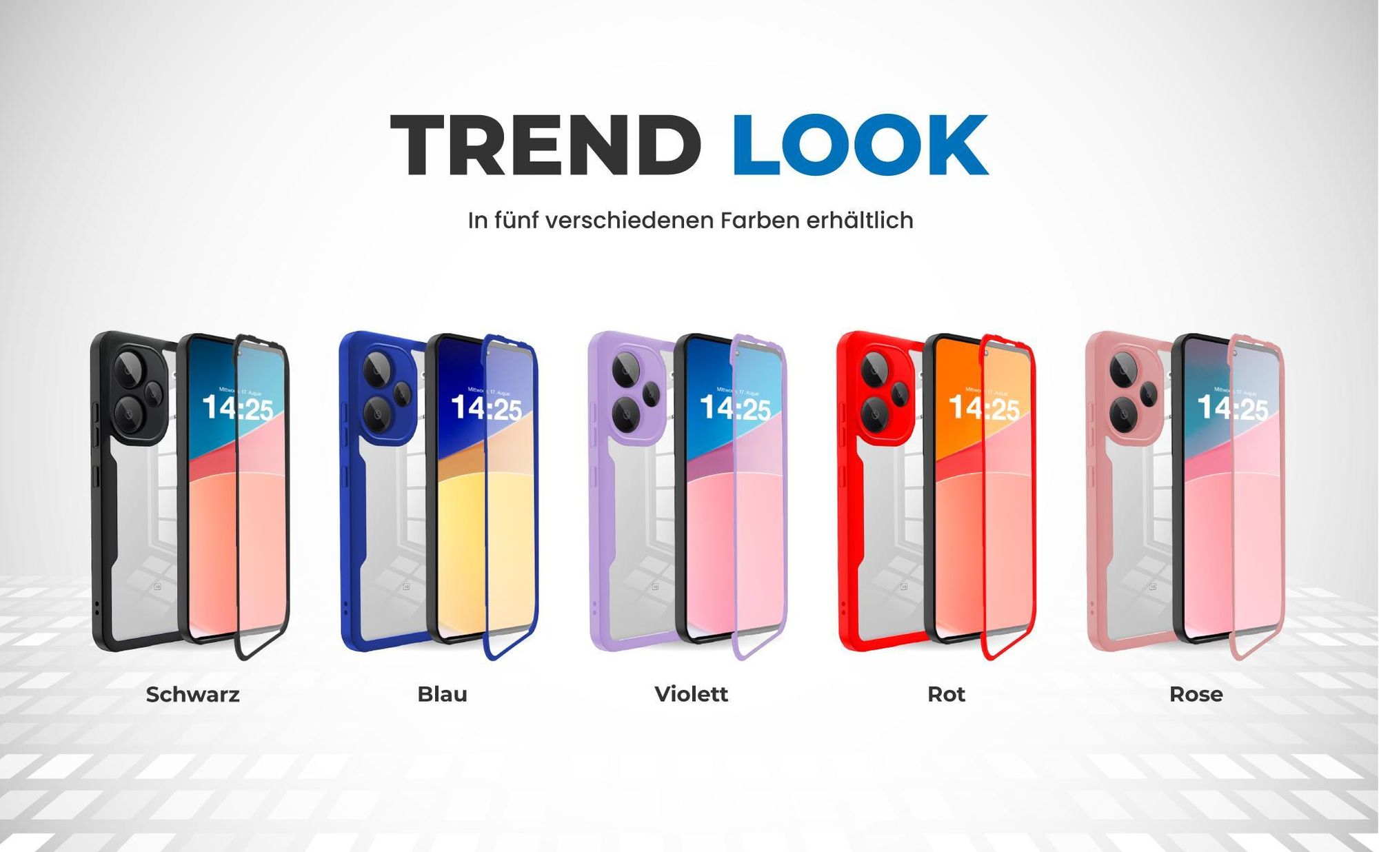 360 Grad Cover Front Back für Xiaomi Redmi Note 13 Pro+ 5G in verschiedenen Farben