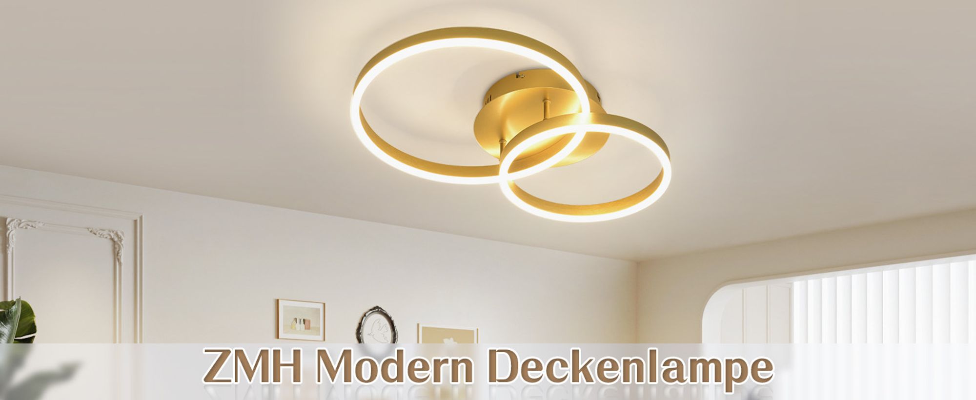 ZMH Deckenlampe LED 46W Deckenleuchte Wohnzimmer Dimmbar mit Fernbedienung Gold 2 Ring aus Acryl Deckenbeleuchtung Modern Design für Schlafzimmer