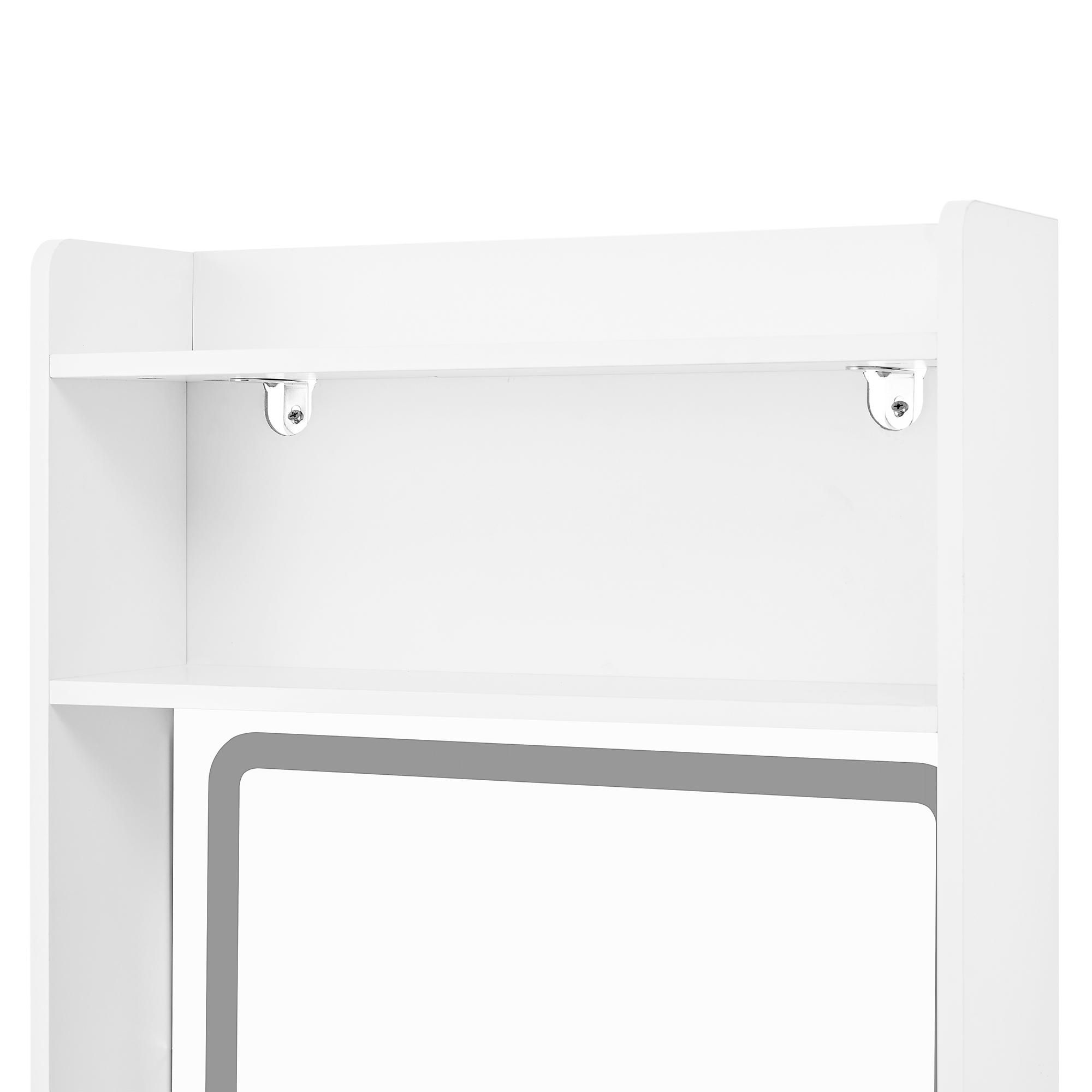 Merax Schminktisch mit Spiegel, LED-Beleuchtung, Einstellbare Helligkeit, klappbarer Tischplatte, 2 Schubladen, Hocker, Eng Kosmetiktisch, Weiß