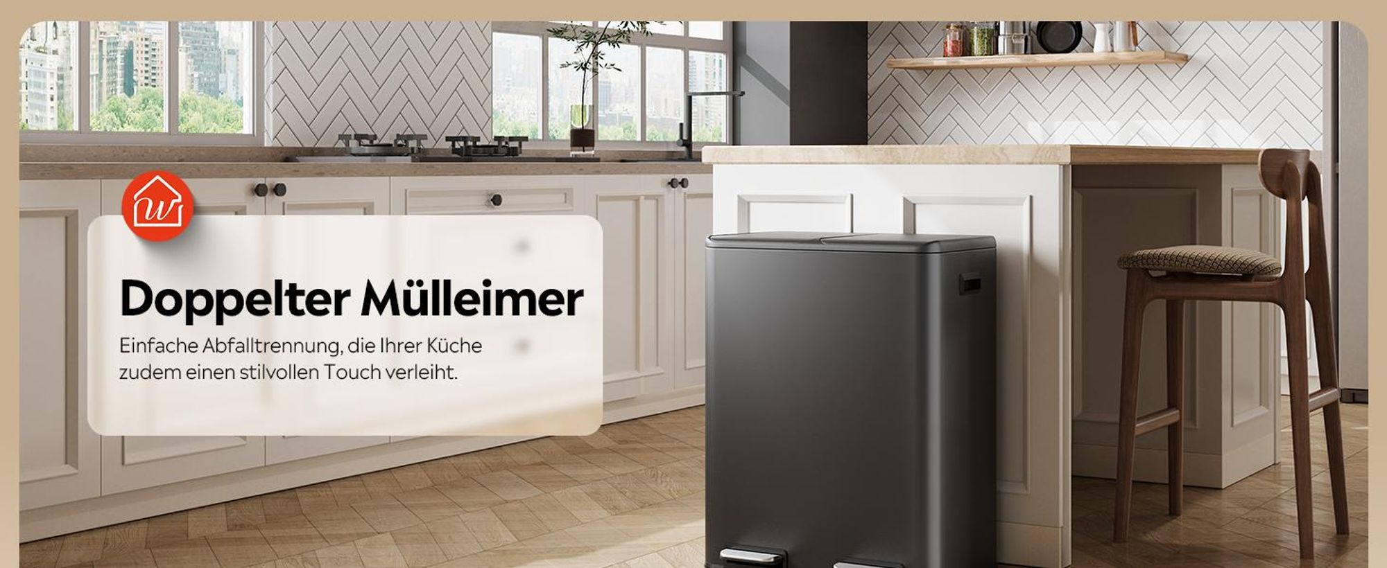 WLIVE Doppelmülleimer 2×30 L – Edelstahl Treteimer mit Soft Close & Geruchsfilter