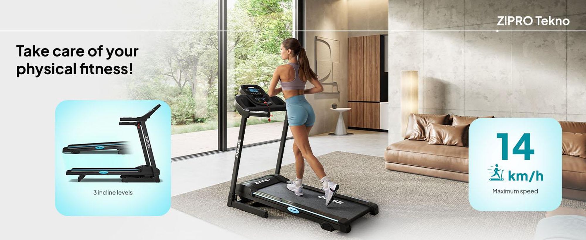 Zipro Tekno skladací bežecký pás, 1080 W tichý elektrický motor, široká bežecká plocha 40 cm bežecký pás pre domácnosť Skladací so sklonom SportRun Running Sport