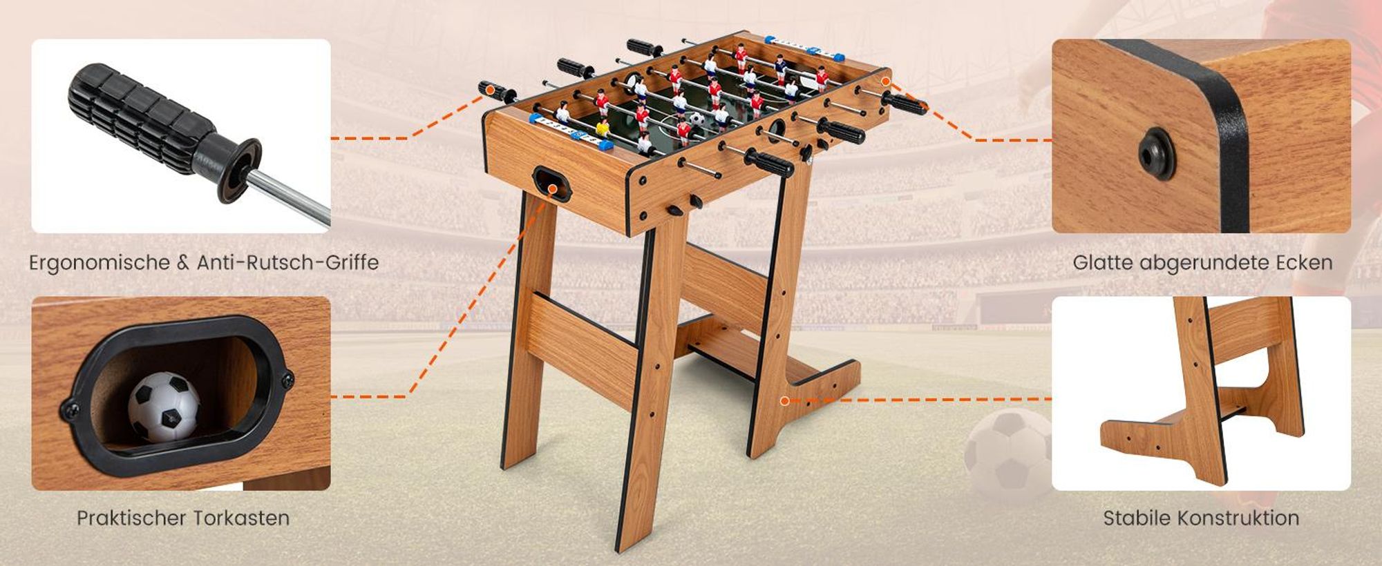 COSTWAY Tischkicker klappbar 69x60x71cm, Kickertisch mit 18 Kicker & 2 Bällen, Spieltisch für Erwachsene & Kinder, Tischfußball für Bars & Partys