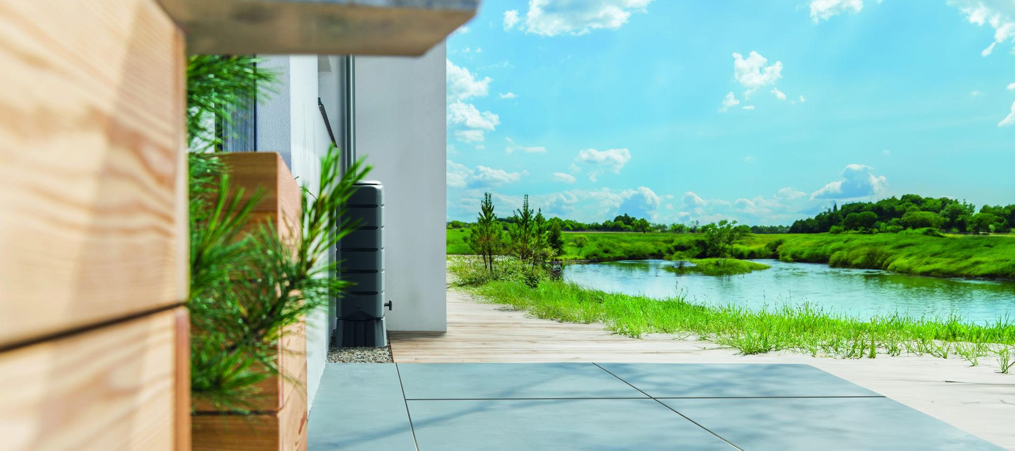 YourCasa Regentonne [Tower] 120L mit Standfuss, Deckel & Wasserhahn - Regenfass Frostsicher aus Kunststoff Regensammler (Grau)
