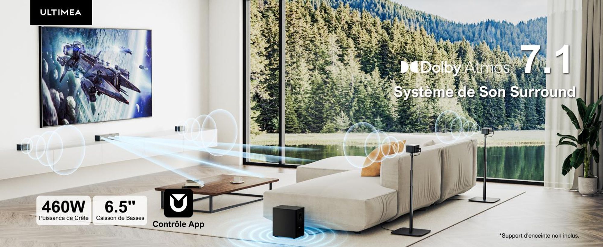 Barre de son ULTIMEA 7.1 Dolby Atmos pour TV, Système de son surround home cinéma, Poseidon D80 Boom