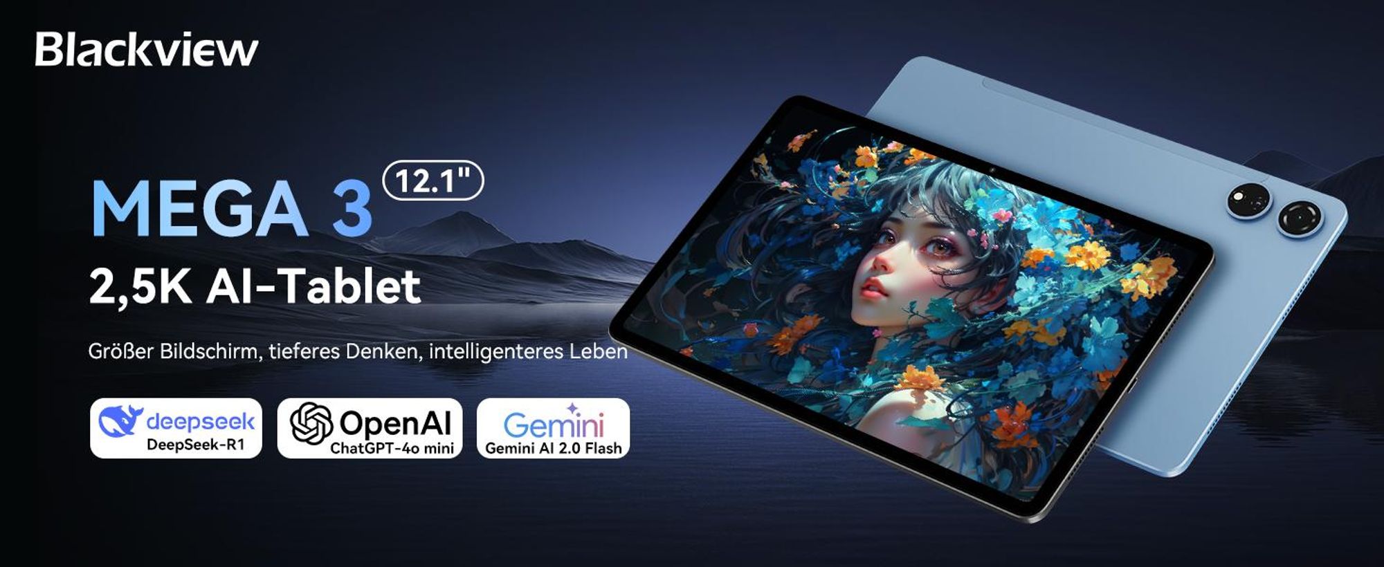 Blackview Mega3 Tablet incl. Stift/Hülle 12.1", 2.5K FHD, Android 15, 32GB (8 GB + 24 GB) RAM + 256 GB ROM, 8800mAh, 4G LTE, 50MP, Helio G100