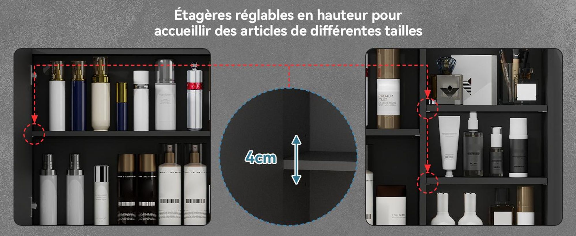 Puluomis armoire de toilette salle de bain 80cm avec 3 couleurs d'éclairage variable, horloge digitale porte-serviettes anti-buée armoire de salle de bain murale noire