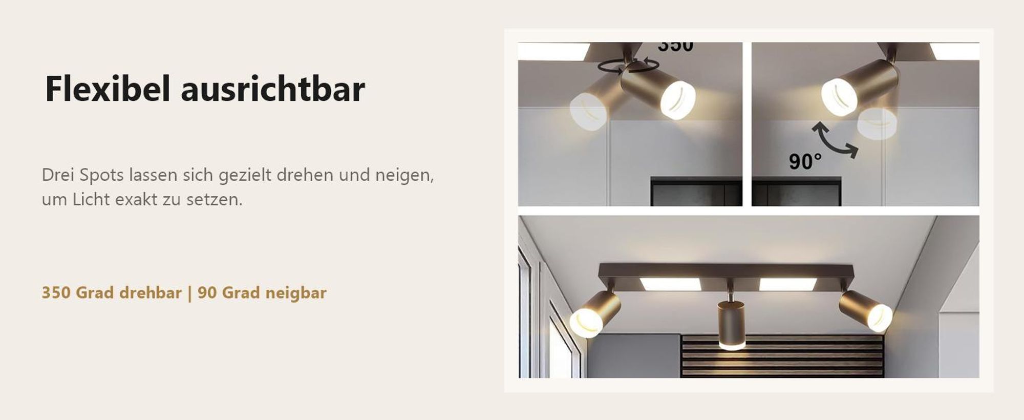 ZMH Deckenleuchte Led Deckenspot 3 Flammig GU10 - Schlafzimmerlampe 3000k Schwarz Küchenlampe 20W Deckenstrahler Schwenkbar Flurlampe Metall