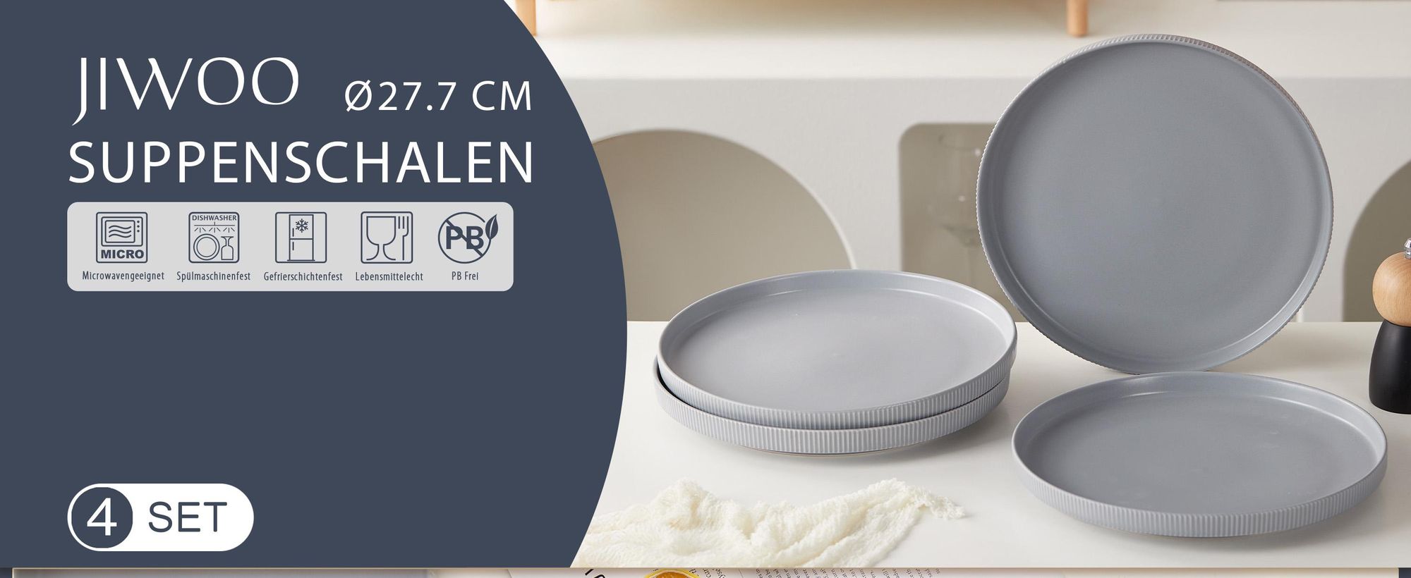 Teller set 4er Ø27,7 cm Speiseteller Pastateller Steakteller für 4 Personen Keramik Flachteller Matt-Glasur Mikrowellen- und Spülmaschinenfest