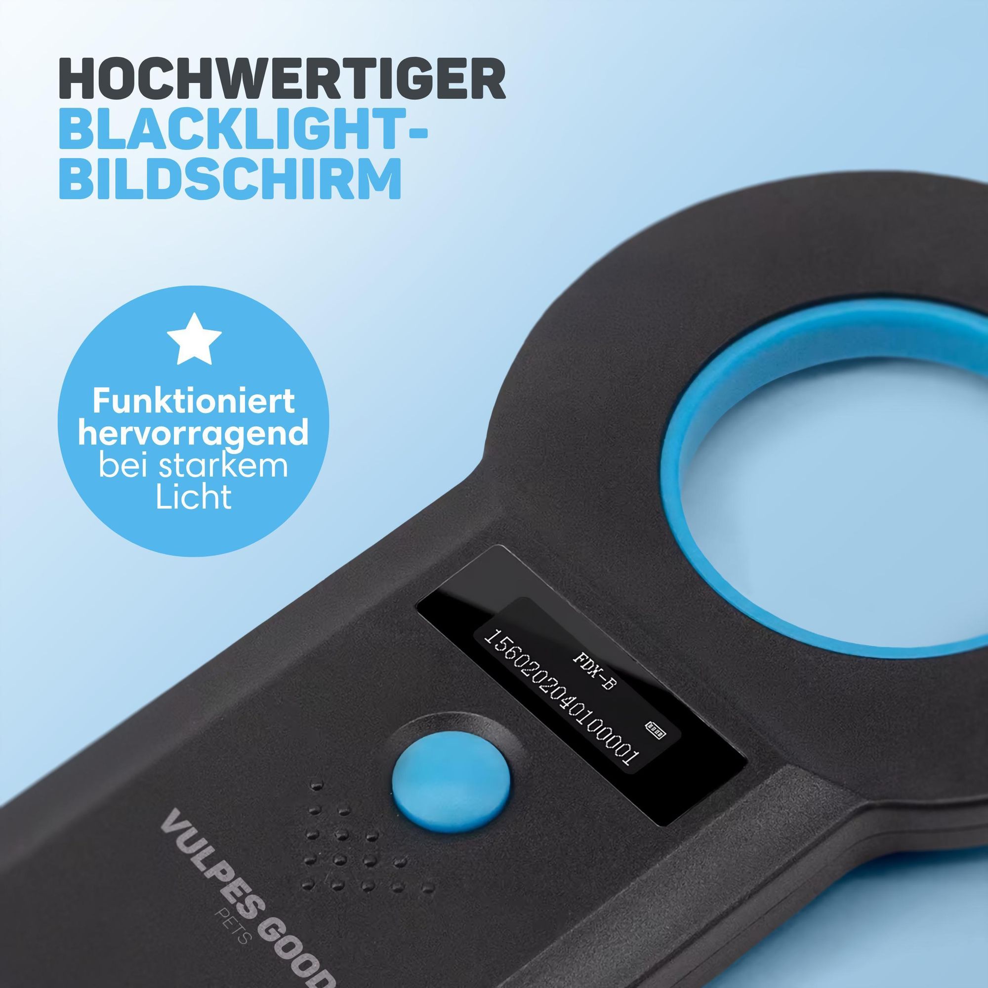 Vulpes Goods Haustier Mikrochip Scanner, Chiplesegerät für alle Tiere und Haustiere, Chiplesegerät, Inkl. Reisetasche, ISO11784/85/FDX-B, PRO-Version.