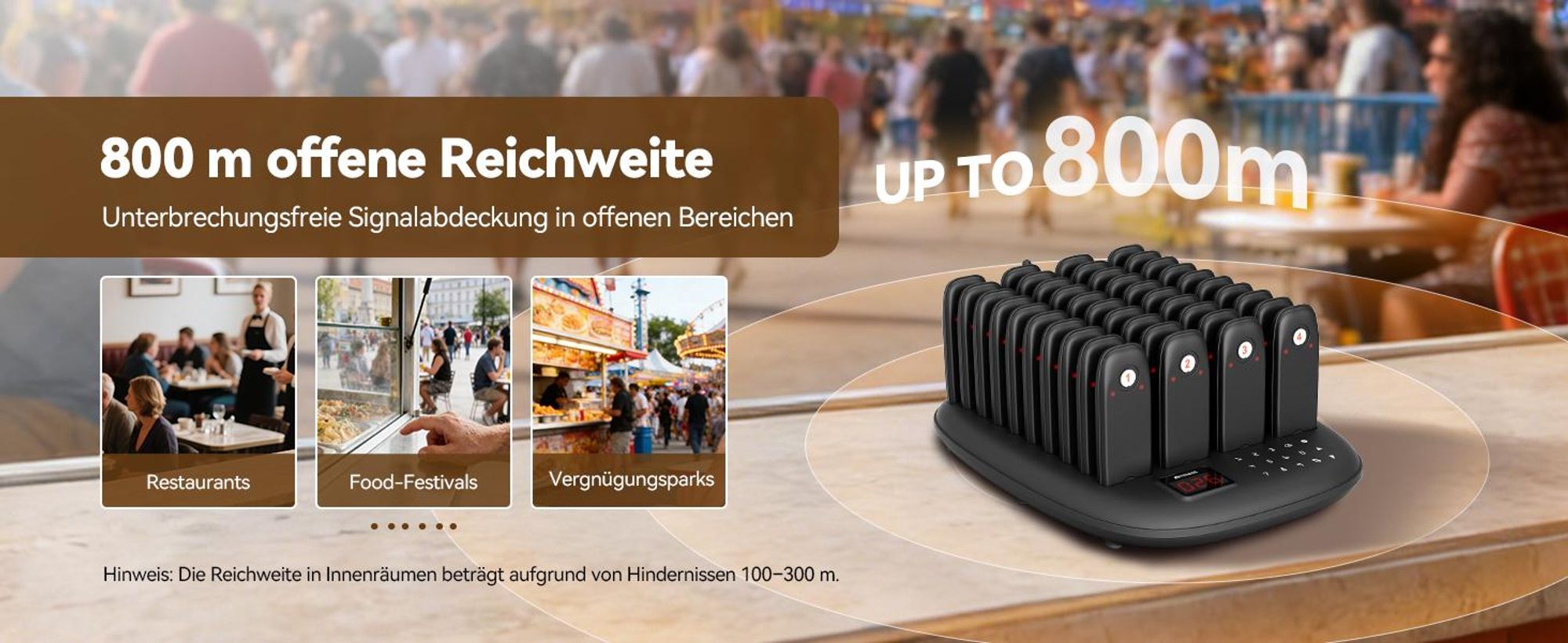Retekess TD175M Restaurant Pager System, Alarmanlagen, 800 m, 18 Stunden Standby-Zeit , 7 Anrufmodi, One-Touch-Stummschaltung,  40 Mini-Pager für Café