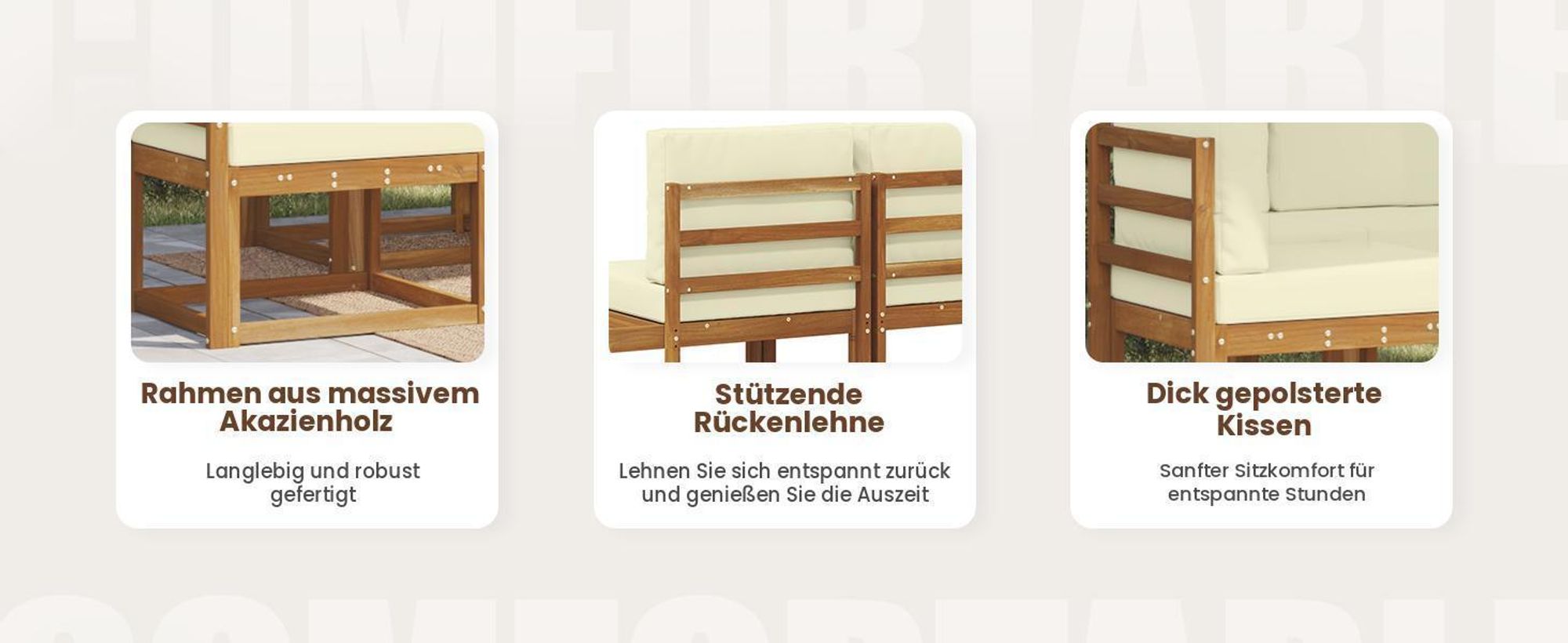 vidaXL Outdoor-Sofagarnitur mit Kissen 5 pcs Natur und Creme