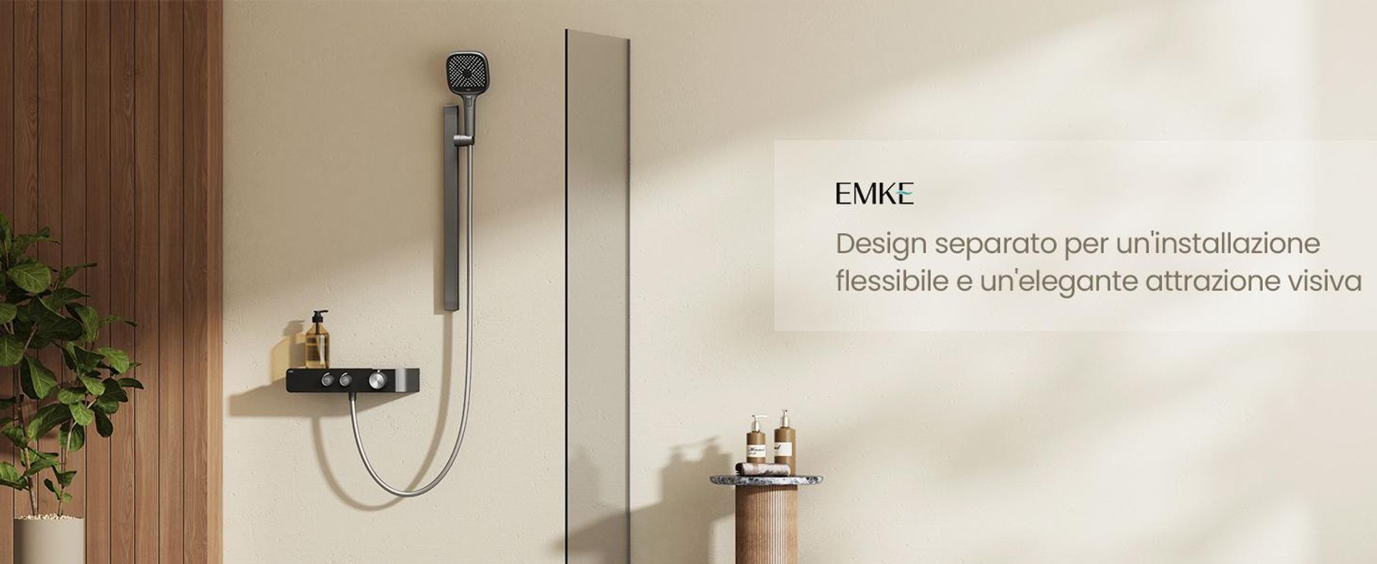 EMKE Sistema doccia con termostatico split antracite opaco Asta doccia regolabile in altezza 3 modalità di getto Doccia a mano Flusso d'acqua regolabile Installazione flessibile