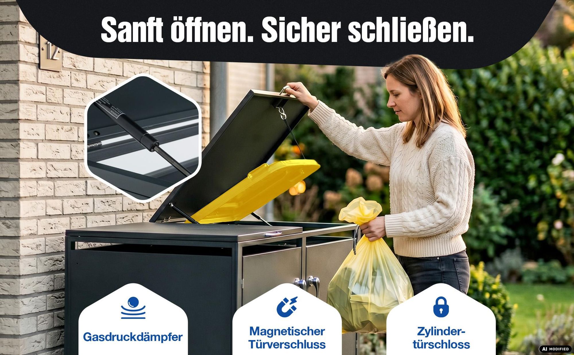 5x Mülltonnenbox 240L Anthrazit – Mülltonnenverkleidung / Mülltonnenhaus aus verzinktem Stahl mit Soft-Close Deckel, Schloss & Belüftung